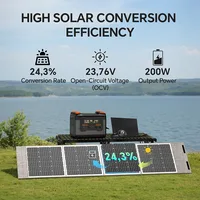 Panneau solaire portable NEWSMY 200W, 24,3% d'efficacité élevée, cellules BC, étanche IP65, sorties MC4/XT60/DC, design pliable, 4 pieds de support pour camping, camping-car et alimentation d'urgence, compatible avec les stations d'alimentation. 3