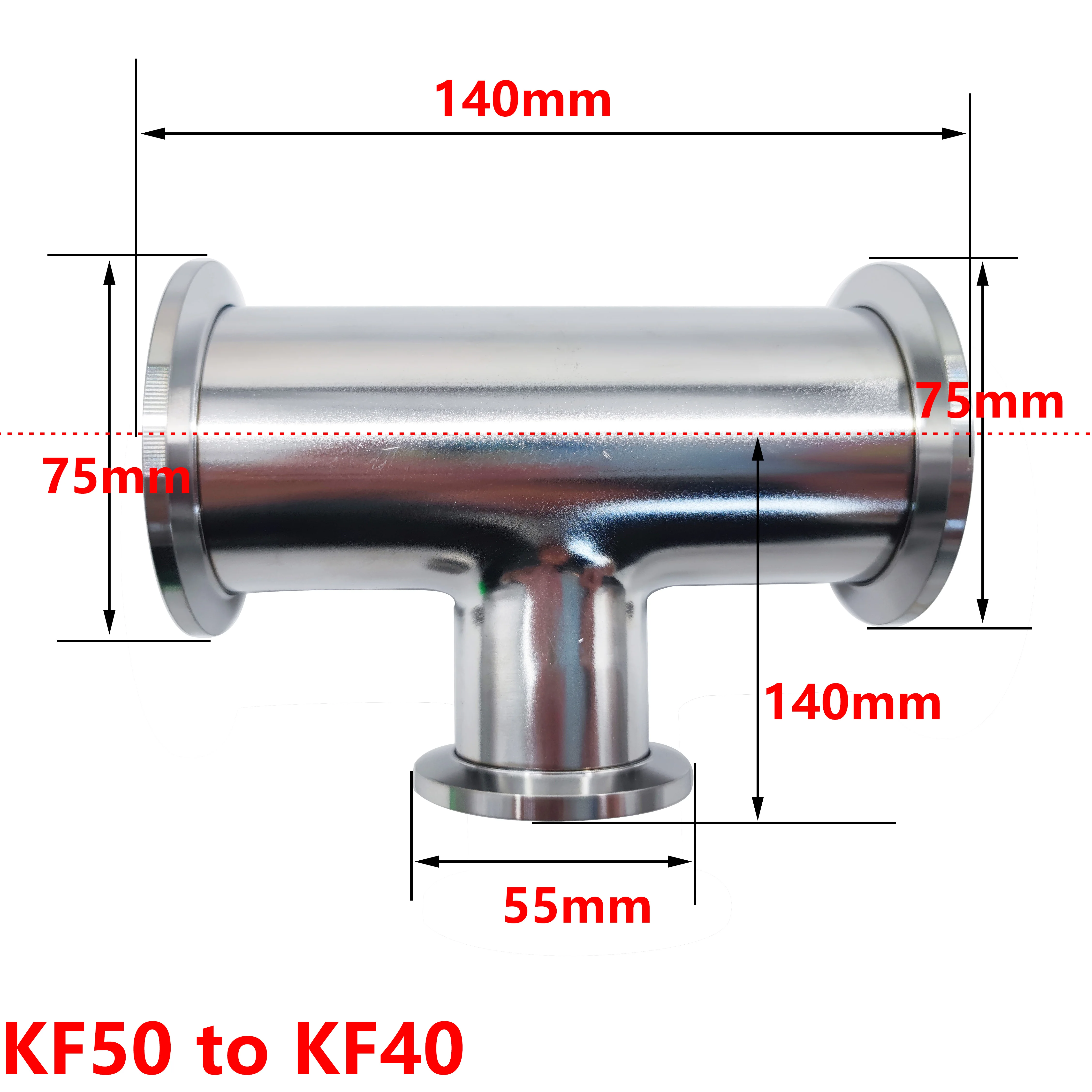 KF Hochvakuum-T-Stück, Vakuum-Reduzier-T-Stück, Reduzier-T-Stück KF16 KF25 KF40 KF50 – Detail 5