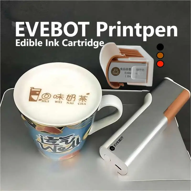 EVEBOT Inkjet Printer Metal Housing Print Range 26*100MM Portable Home Personalized Printpen HD Printing Pattern On Coffee