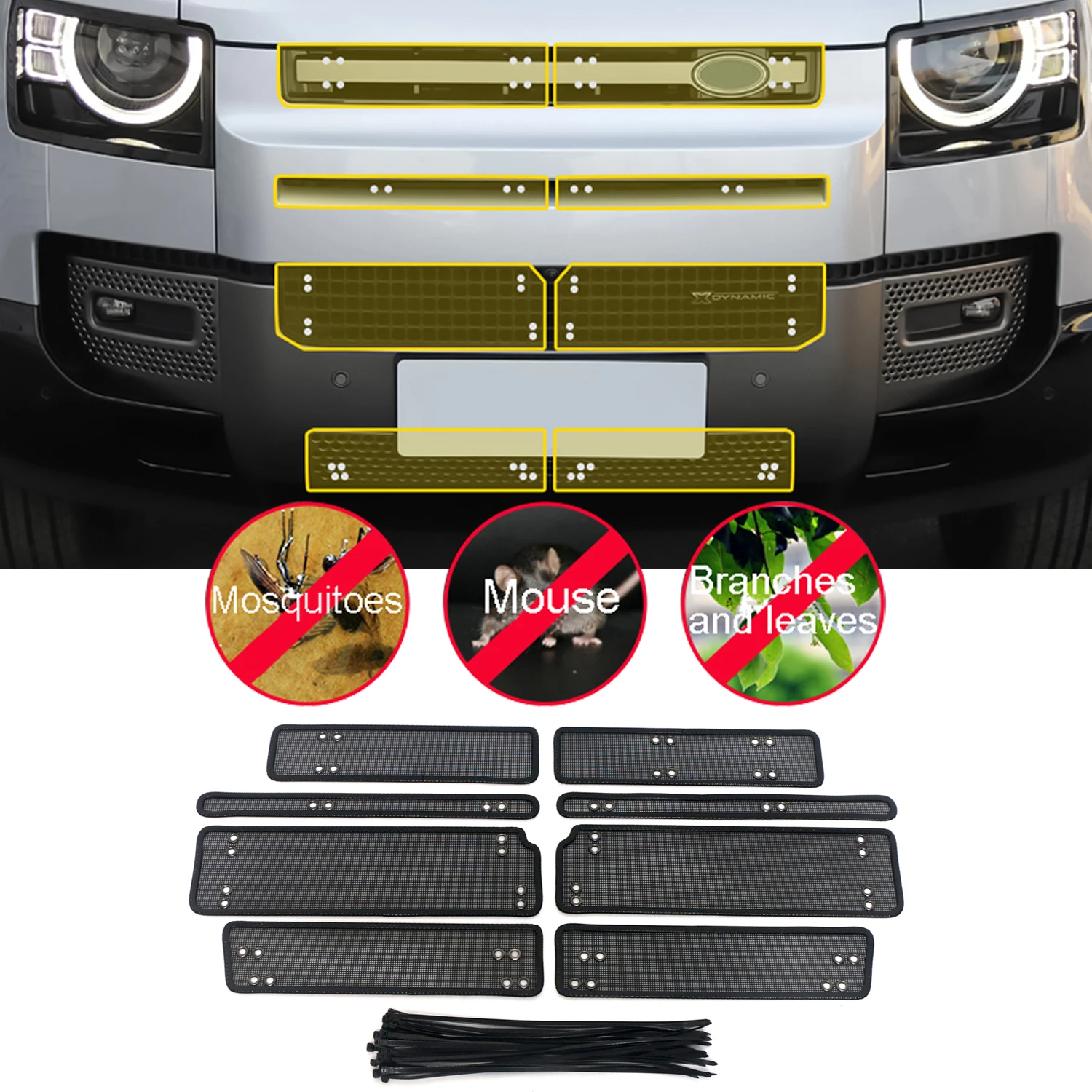 

For Land Rover Defender 90 110 130 2020-2023 Car Accessories Steel ABS Car Insect Screening Mesh Front Grille Insert Net