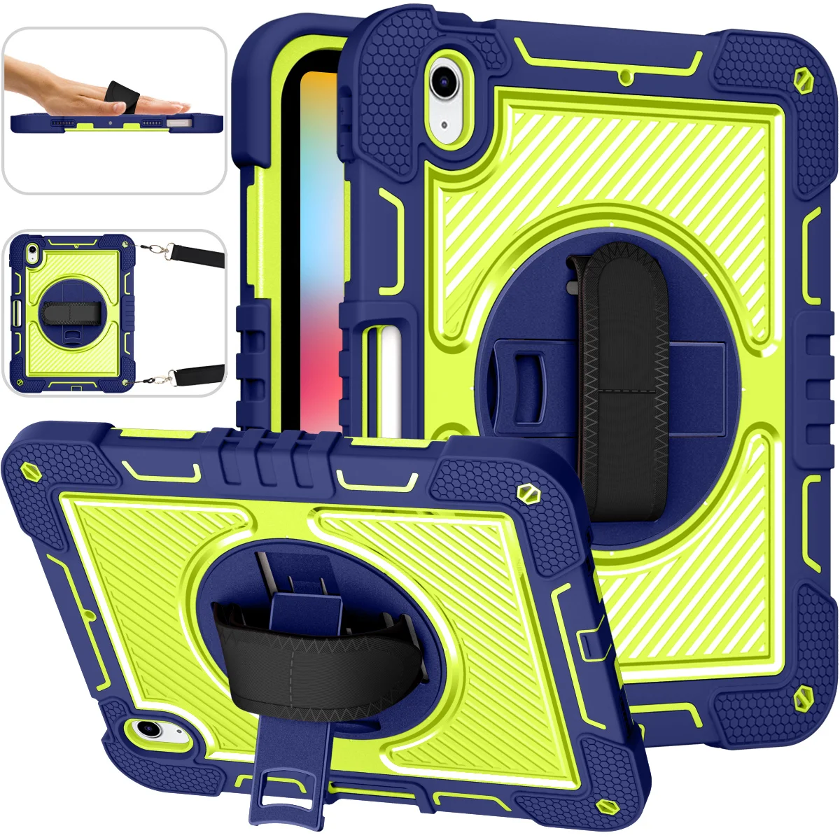 

For iPad 10th Gen 10.9" 2022 Cover Kickstand Handle Shoulder Strap 360 Rotation Shockproof Rugged Case