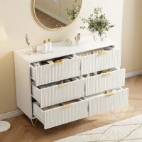 Anajqaqia Современный комод, шкаф для хранения с ящиками и золотыми ручками, для гостиной и спальни, белый — изображение 4