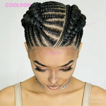 Parrucche Intrecciate Senza Colla, Parrucca Sintetica con Chignon a Trecce, Parrucca Intrecciata Full Lace per Donne, Facile da Indossare, Stile Protettivo per Uso Quotidiano