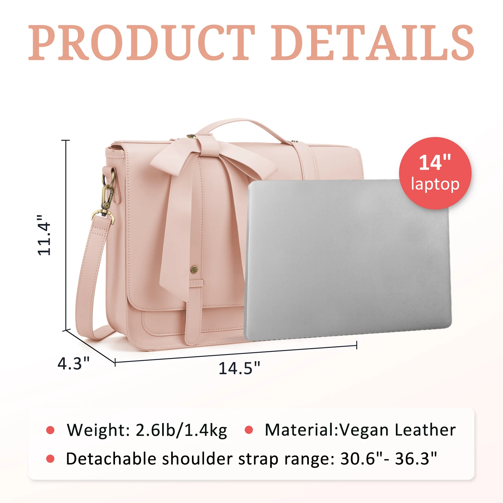 ECOSUSI Bags for Women Handbags Briefcase PU Leather 14'' Laptop