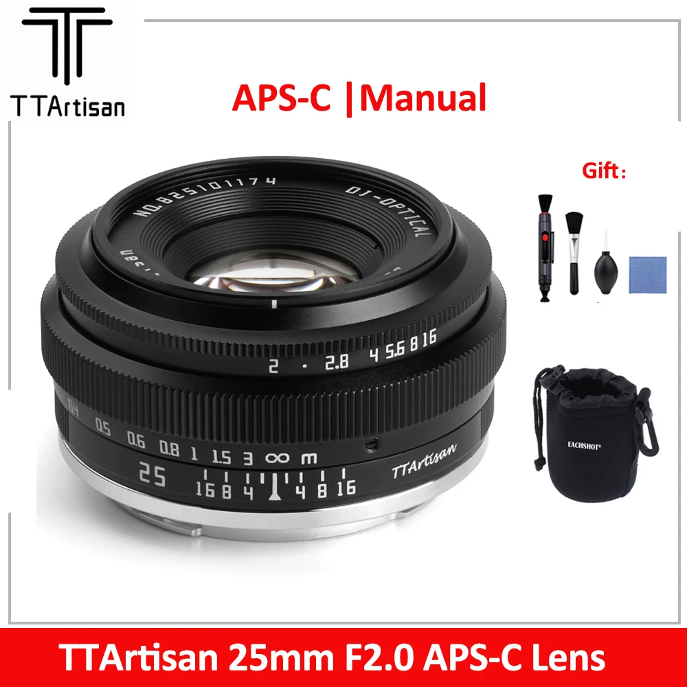 Ttartisan Aps-C 25Mm F2 Lente Verticale Manuale Per Canon Ef-M Canon Rf Nikon Z Sony E Fujifilm Xf Panasonic Olympus M43 L-Mount