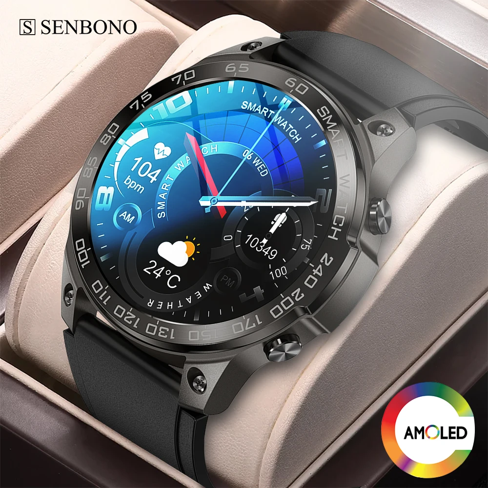 

SENBONO 2022 NFC SmartWatch Men AMOLED 466*466 HD Screen Large Battery Watches Bluetooth Call IP68 Waterproof Smart Watch Women