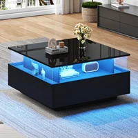 Anajqaqia 70*70*41 cm Table basse LED moderne, noir haute brillance, avec 2 tiroirs et zone d'affichage transparente pour le salon 3