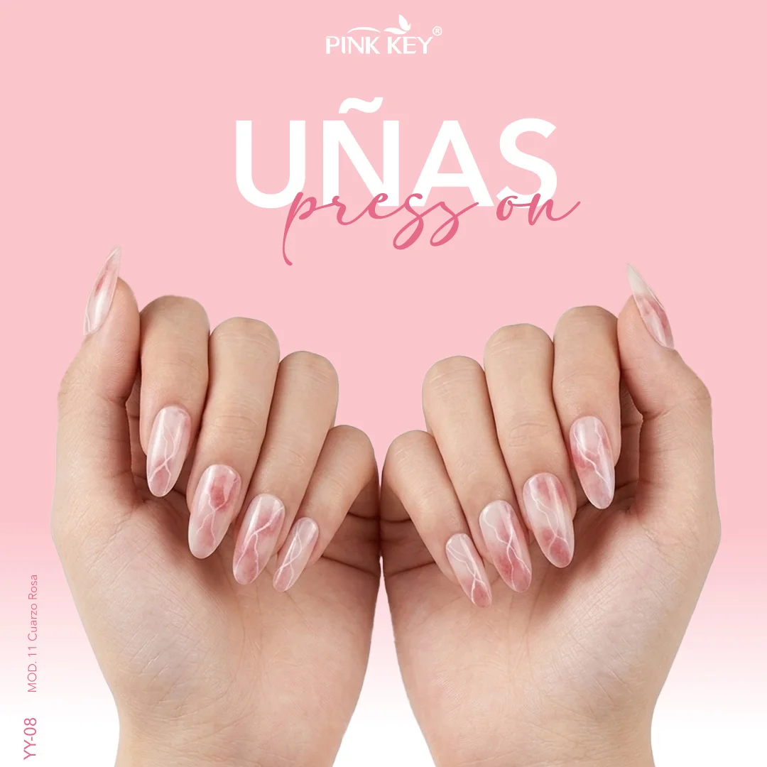 Caja con paquetes de uñas PINK KEY, maquillaje mujer, maquillaje, facemakeup corta, ovaladas hechas a mano, uñas postizas, uñas postizas simples, uñas postizas de cobertura total, puntas de uñas con diferentes Tonos