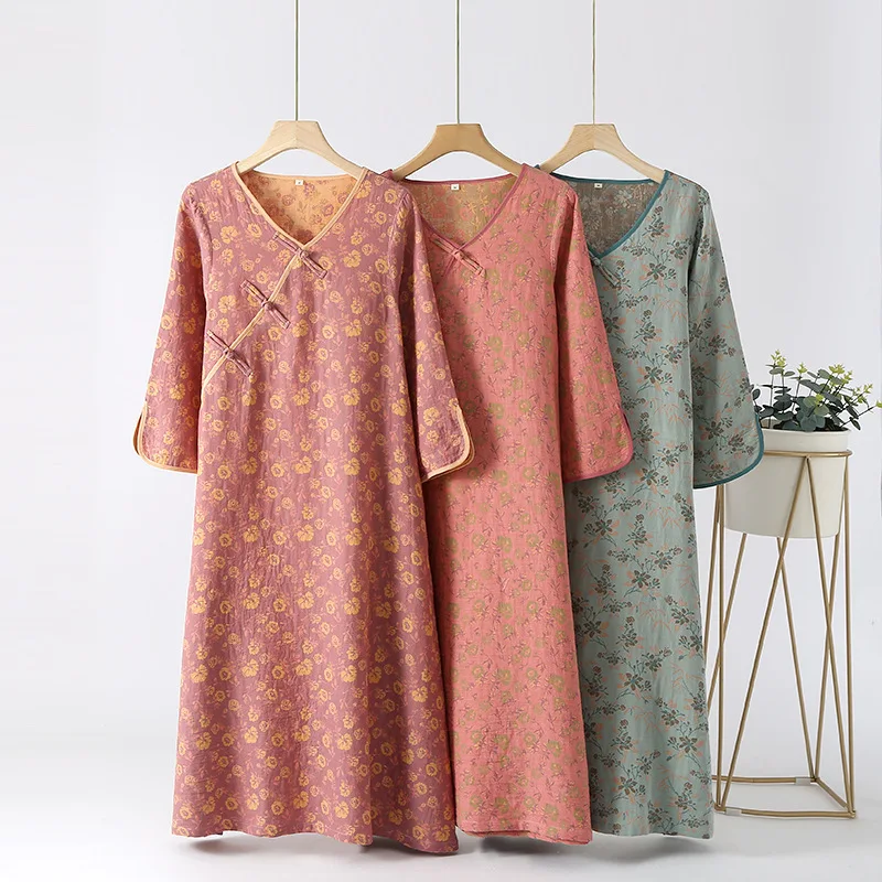 Women's Spring Summer Cotton Double Sided Jacquard Kimono Robes Women Japanese Style Nightgown Comfortable Home Bathrobe