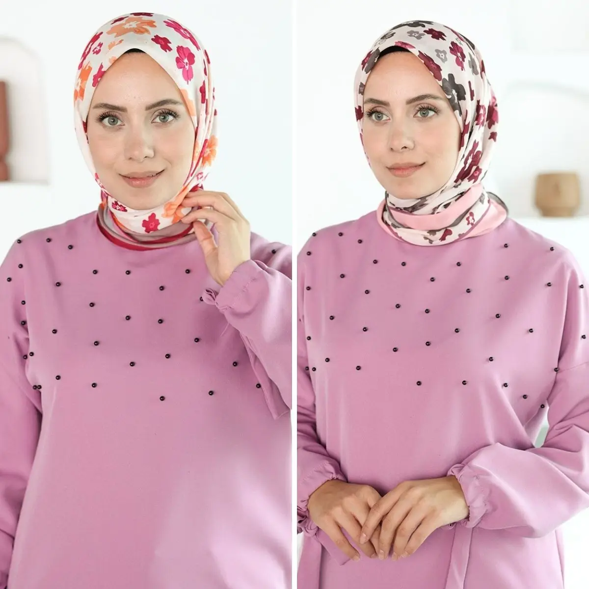 Soft Violet Pattern Scarf and Shawl Hijab Stylish Convenient Comfortable Muslim Women Colored 4 Seasons Polyester