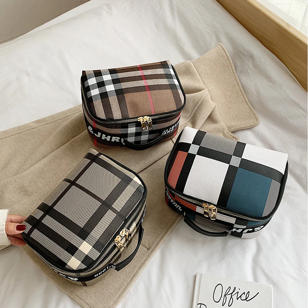 

Fashion Plaid Cosmetic Bag For Women Make Up Bag Large Capacity Handbags Purse Pouch Case Storage Woman Travel Toiletry Bags