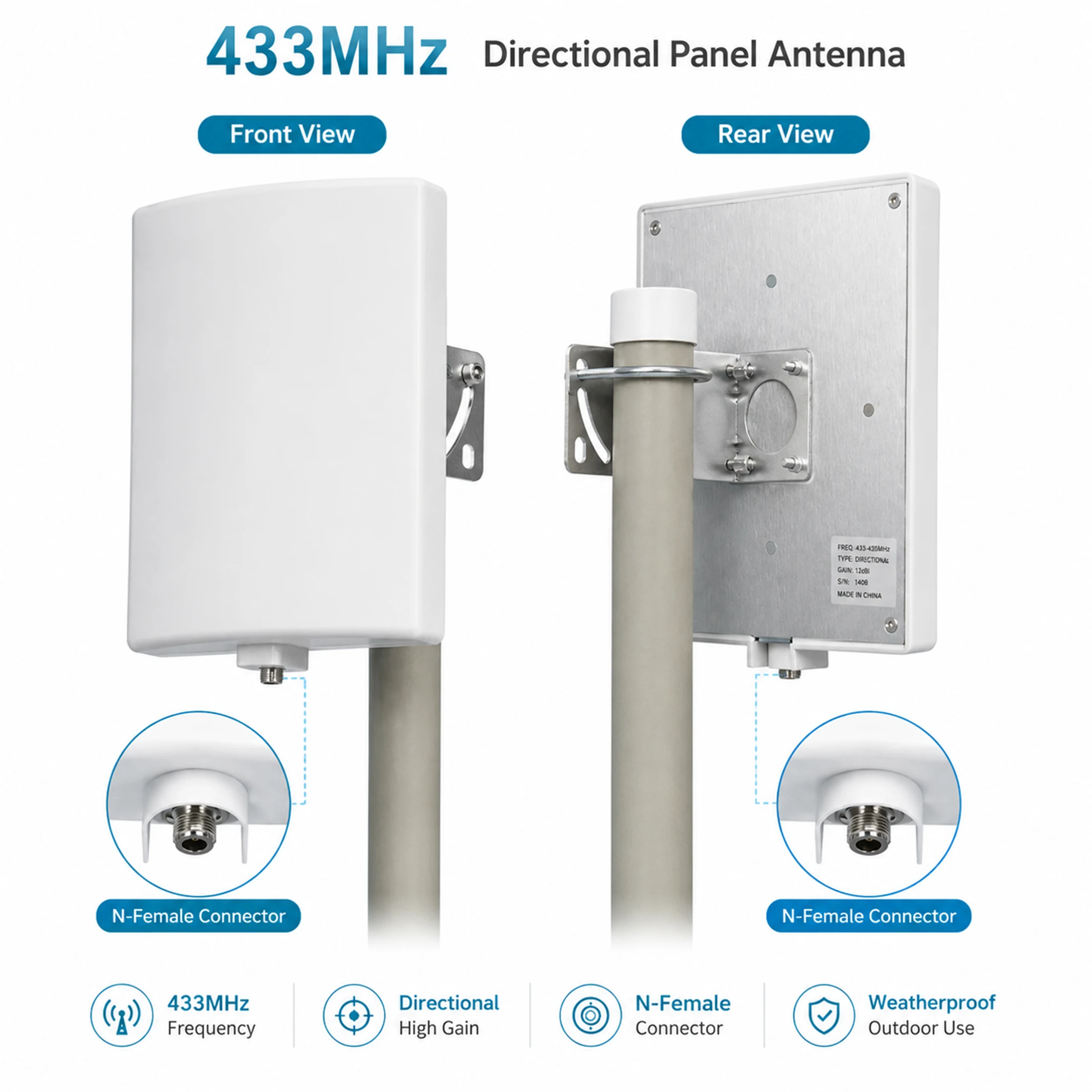 433MHz 초고주파 평판 안테나 9dBi, LoRaWAN NB IoT 호환 RFID ISM 주파수 대역 지원