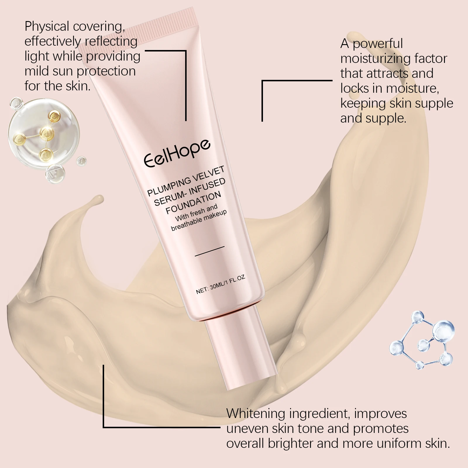 EELHOPE Face Foundation Concealer Natural Setting Makeup Non-greasy Lightweight Refreshing Plumping Face Foundation Liquid