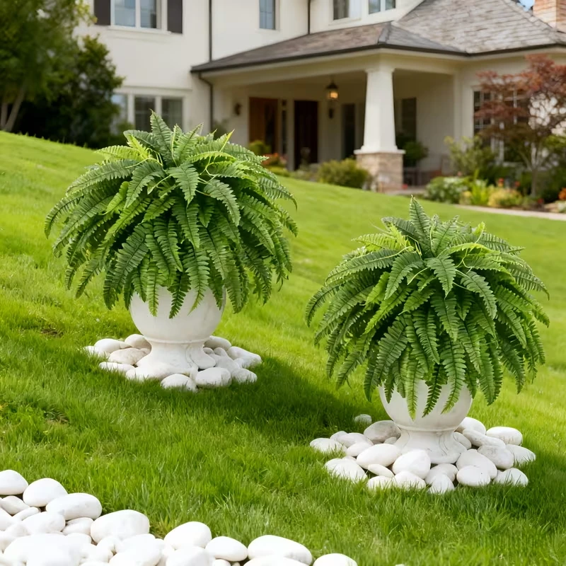 Elegant Boston fern decor; 2 pcs of high-end artificial plants, 38 lifelike leaves suitable for indoor and outdoor hanging decor 2