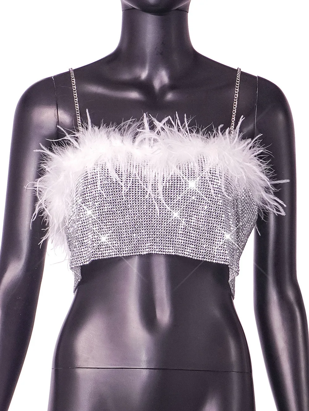 Silver Top , women's Rhinestone Mesh Camisole