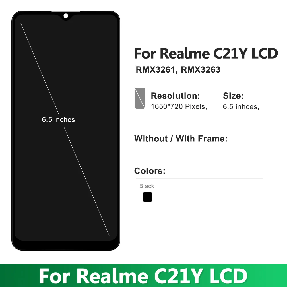 Pantalla LCD Original de 6,5 pulgadas para móvil, digitalizador de pantalla táctil con marco para Oppo Realme C21Y, RMX3261, RMX3263, repuesto para Realme C21Y