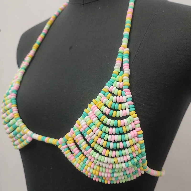 Romantic Chrimas Gift Candy Bra Colourful Rainbow Body Chain Cute And Sexy Bikini Underwear For Women