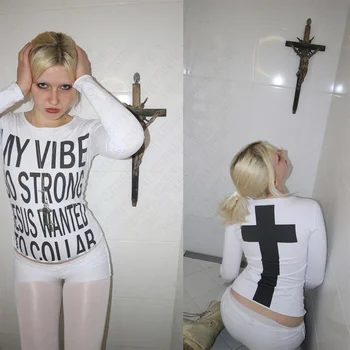 T-shirt a maniche lunghe stampata con lettera per donna Retro Y2K Streetwear Vintage Harajuku Gothic Hip Hop Slim Fit Top Chic Crop Top 1