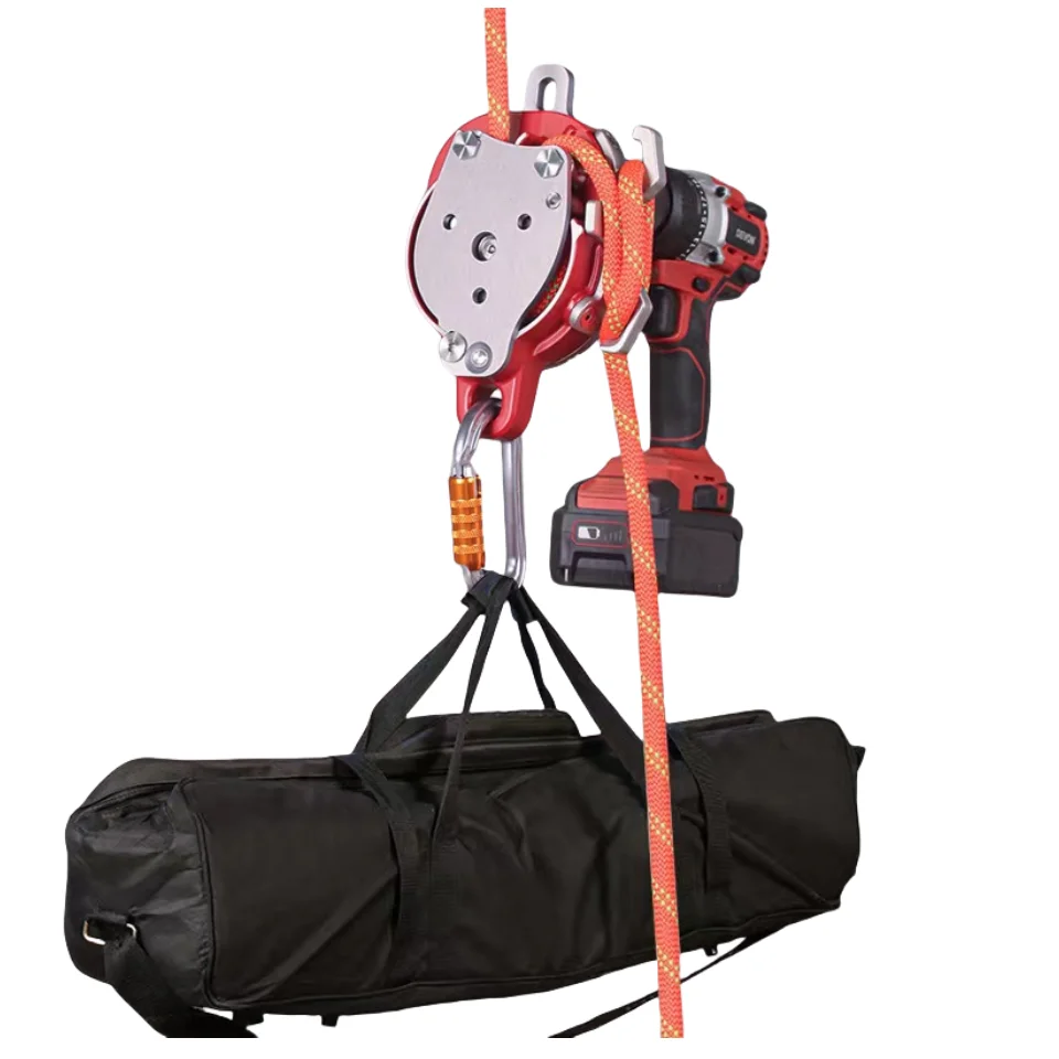 Ascending Descender 200KG Fall Protection Arrester Hand Drill Driven Electric Hoist Rock Climbing Aerial Lifesaving Equipment