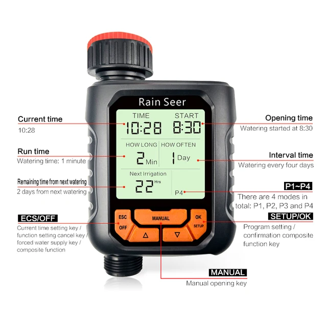 Esővizsgáló Nagy Lcd Kijelző Víz Időzítő Vízálló Ip65 Otthoni Kerti Öntözési Automatikus Vezérlő Rendszer - Image 5