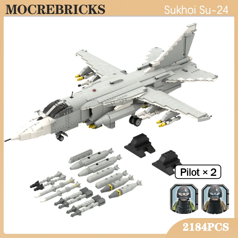 Militare Unione Sovietica Air Force Sukhoi Su-24 Fighter Moc Building Block Ww Ii Aircraft Load Missile Model Bricks Toys For Boys