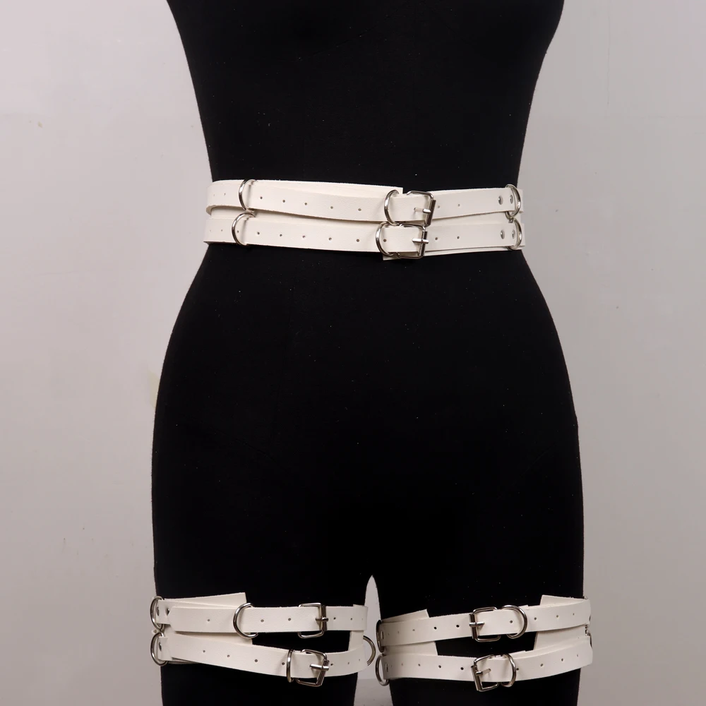 Sexy Lingerie Women Body Harness With Handcuffs Bdsm Leather Goth Garters Strap Harajuku Sword Belt Erotic Stockings Accessories