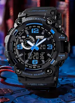 Men's Large Face Outdoor Sports Watches Military S-Shock Watch Waterproof, Backlight, Alarm, Stopwatch Features - Rugged Wristwa 2