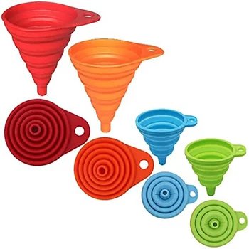 Set di imbuti da cucina, confezione da 4, accessori per gadget da cucina Imbuti pieghevoli in silicone pieghevoli per il riempimento di bottiglie di trasferimento di liquidi 1
