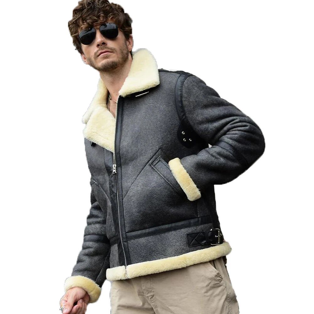 Denny&Dora Mens Shearling Jacket Thick Natural Shearling Leather Coat