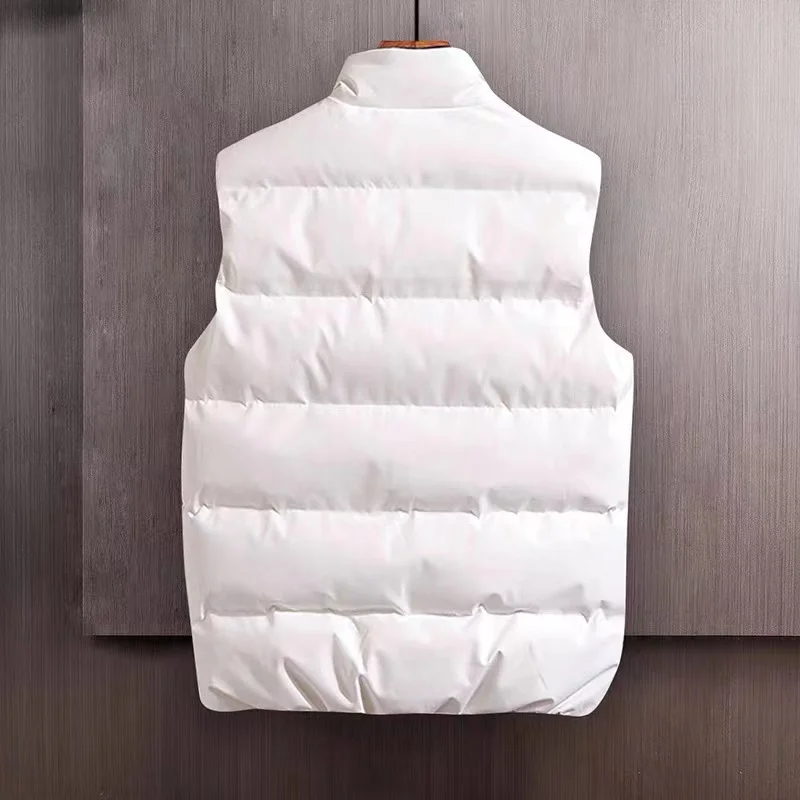 Men Winter White Big Size Vests Quality Solid Padded Cotton Sleeveless Jacket Male Waistcoat Puffer Vest Homme - 3