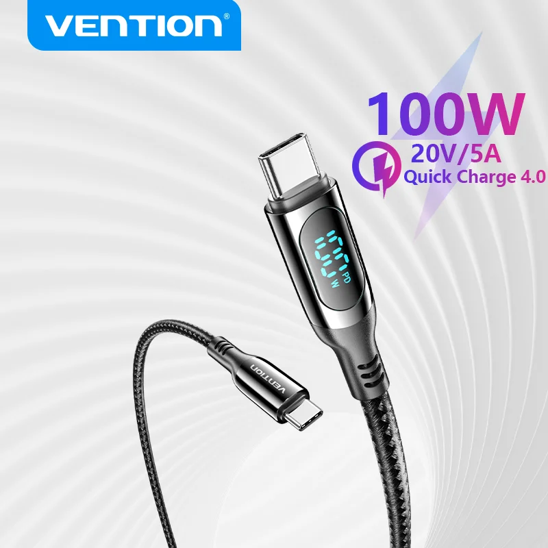 

Кабель USB Type-C Vention с поддержкой быстрой зарядки, 5 А, 2 м, 100 Вт
