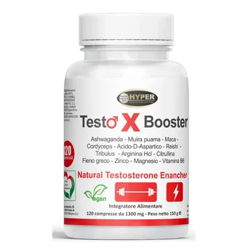 Hyper TESTO X BOOSTER 120 CPR Integratore Uomo con Ashwagandha, Maca, Tribulus, Cordyceps, Muira Puama, Fieno Greco, Zinco, Magnesio, Vitamina B6, Reishi, Arginina, Citrullina – Energia, Vitalità, Massa Muscolare e Libido