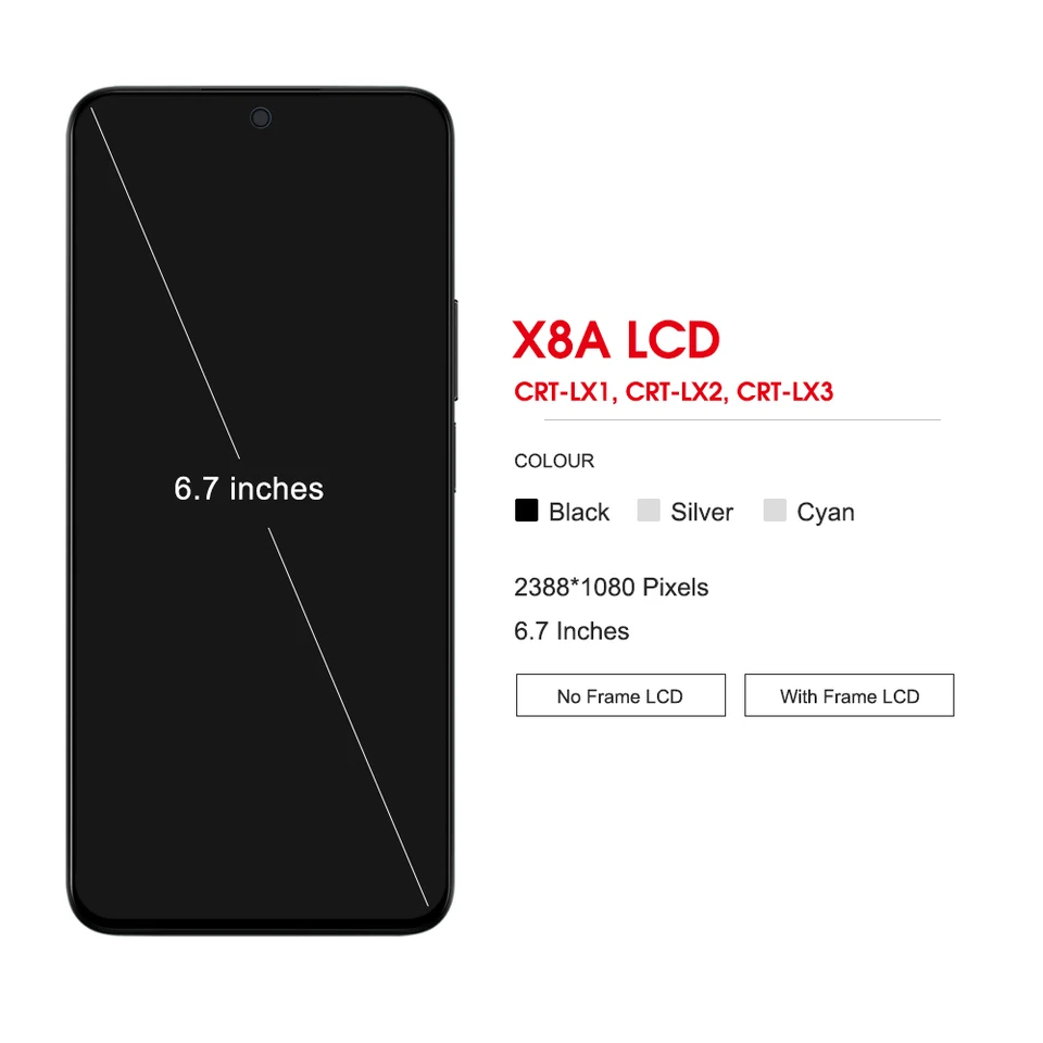 Pantalla LCD De Repuesto Para Huawei Honor X8A - 6.7 Pulgadas, Táctil Completa - Compatible Con CRT-LX1/LX2