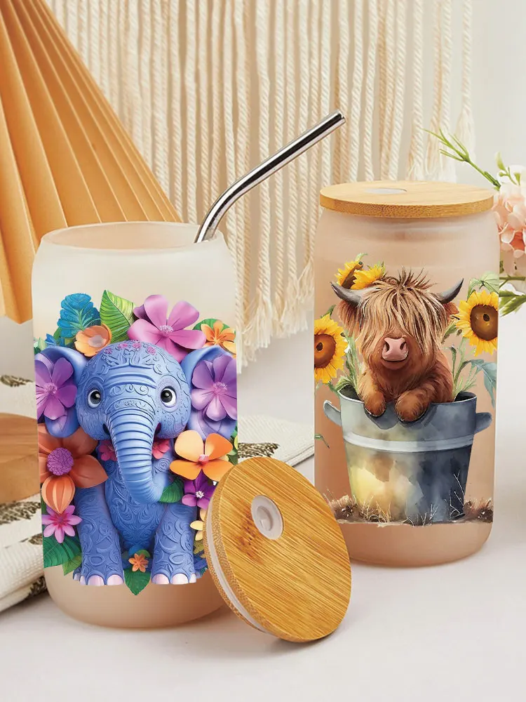 UV DTF Transfer Sticker Animal Flowers For The 16oz Libbey Glasses Wraps Bottles Cup Can DIY Waterproof Decals D11837