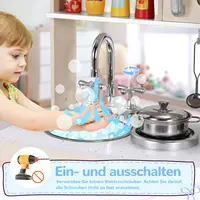 Ensemble de jeu de cuisine en bois pour enfants, avec armoires pour tout-petits, jouet de cuisine avec lumières et sons 3