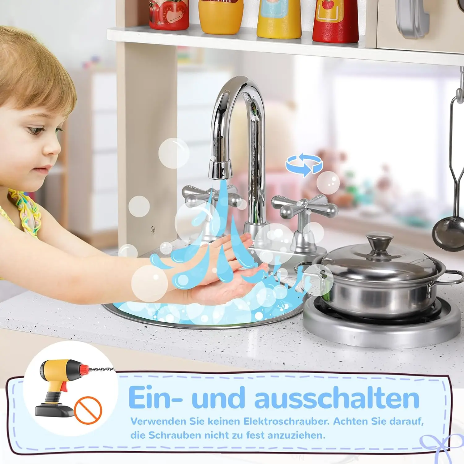 Kids Wooden Pretend Cooking Kitchen Playset with Cabinets for Toddler 3