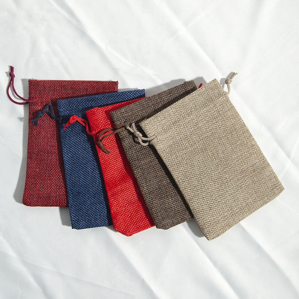 50pcs Natural Burlap Drawstring Packaging Storage Jewelry Bracelet Pouches Linen Jute Wedding Favor Gift Bag