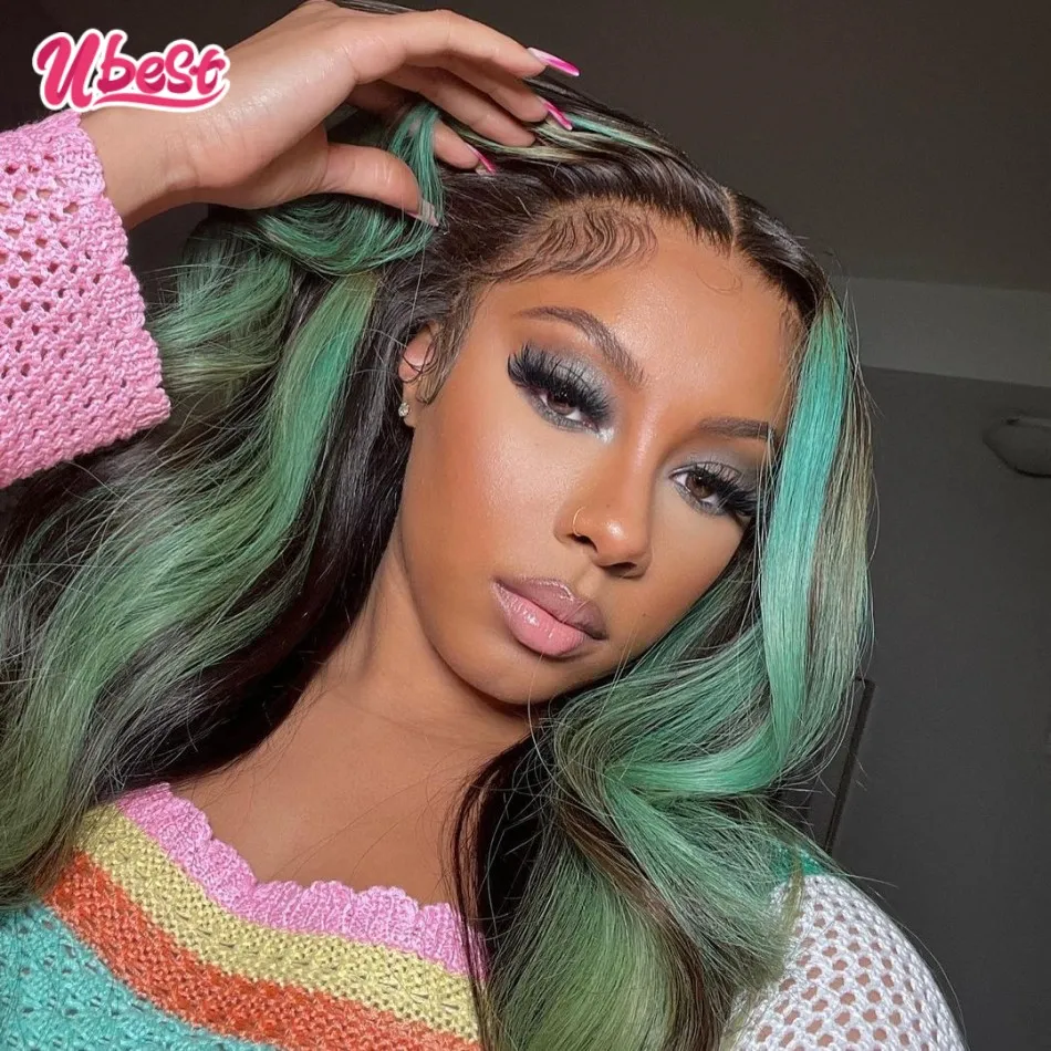 Mint Green Colored Human Hair Wigs Body Wave 13x4 HD Lace Frontal Wig 30  Inch Straight Lace Front Wigs for Women Pre Plucked