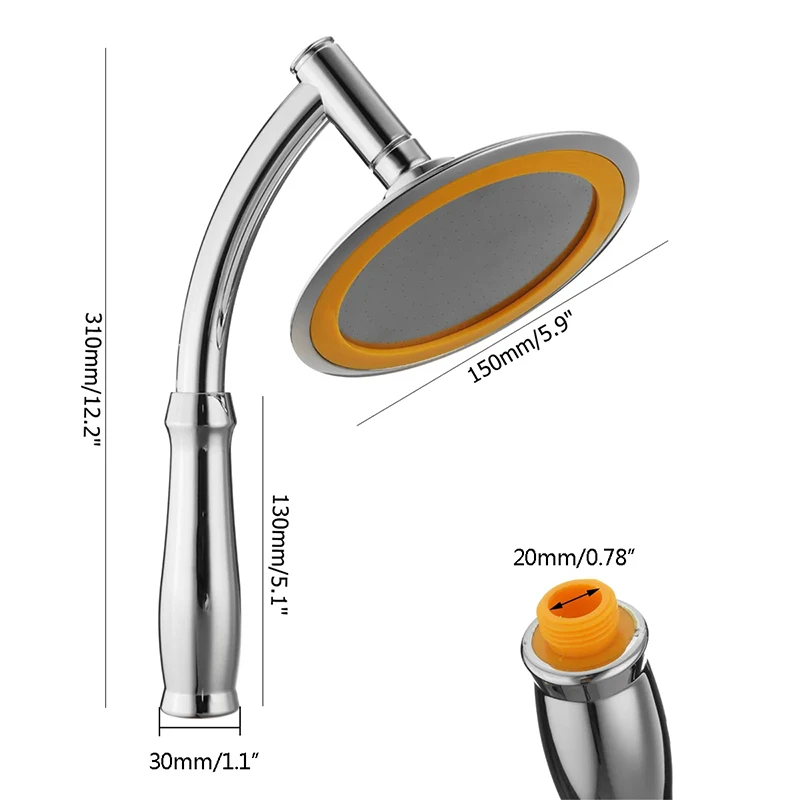 6Inch High Pressure Rainfall Shower Head,Handheld Shower Head 360 Adjustable Bathroom Accessories,Water Saving