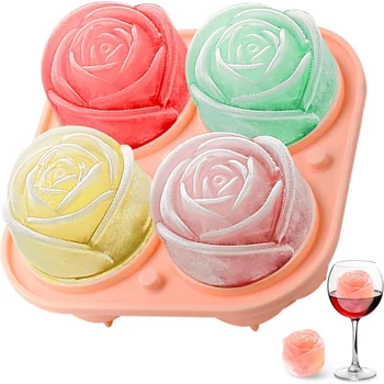 3D Rose Ice Cube Molds,Food Grade Silicone,4 Cavities Per Tray,Fun Shaped Frozen Tray,Slow Melting Ice for Whiskey,Cocktails 6