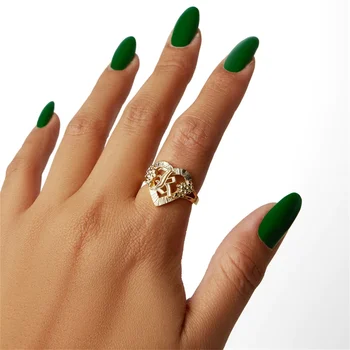 The Cutout Old English Flower Heart Letter Ring Custom Initial Letter Adjustable Ring Personalized A-Z Letter Rings Jewelry Gift 1