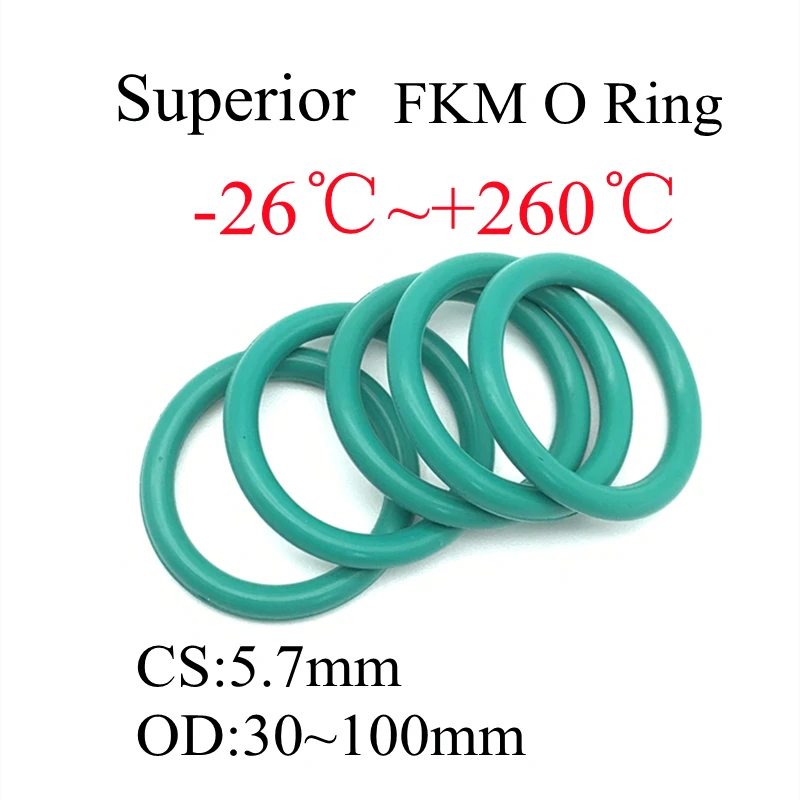 녹색 FKM 불소 고무 O 링 CS 5.7mm OD 30mm  100mm 씰링 개스킷, 절연 오일 고온 저항 녹색, 2 개