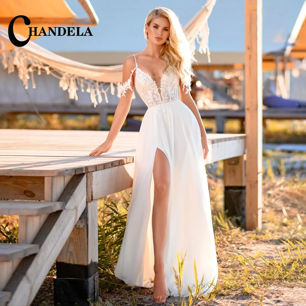 

CHANDELA Sexy Charming Wedding Dresses High Split Spaghetti Straps Scoop Bridal Gown Vestidos De Novia Personalised For Women