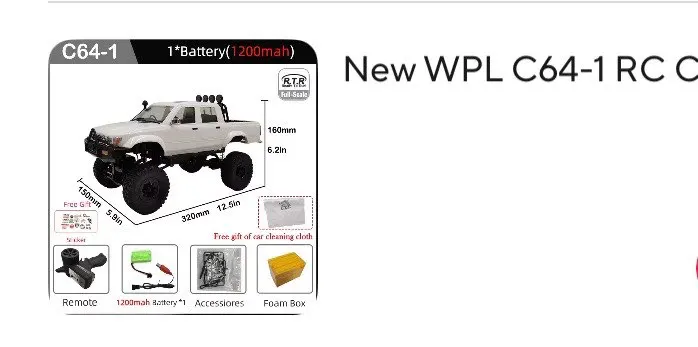WPL RC カー 1:16 Hailax 2.4 4WD WPL D64-1 1:16 4WD Remote Control Car Pickup Truck RTR – rc-wing