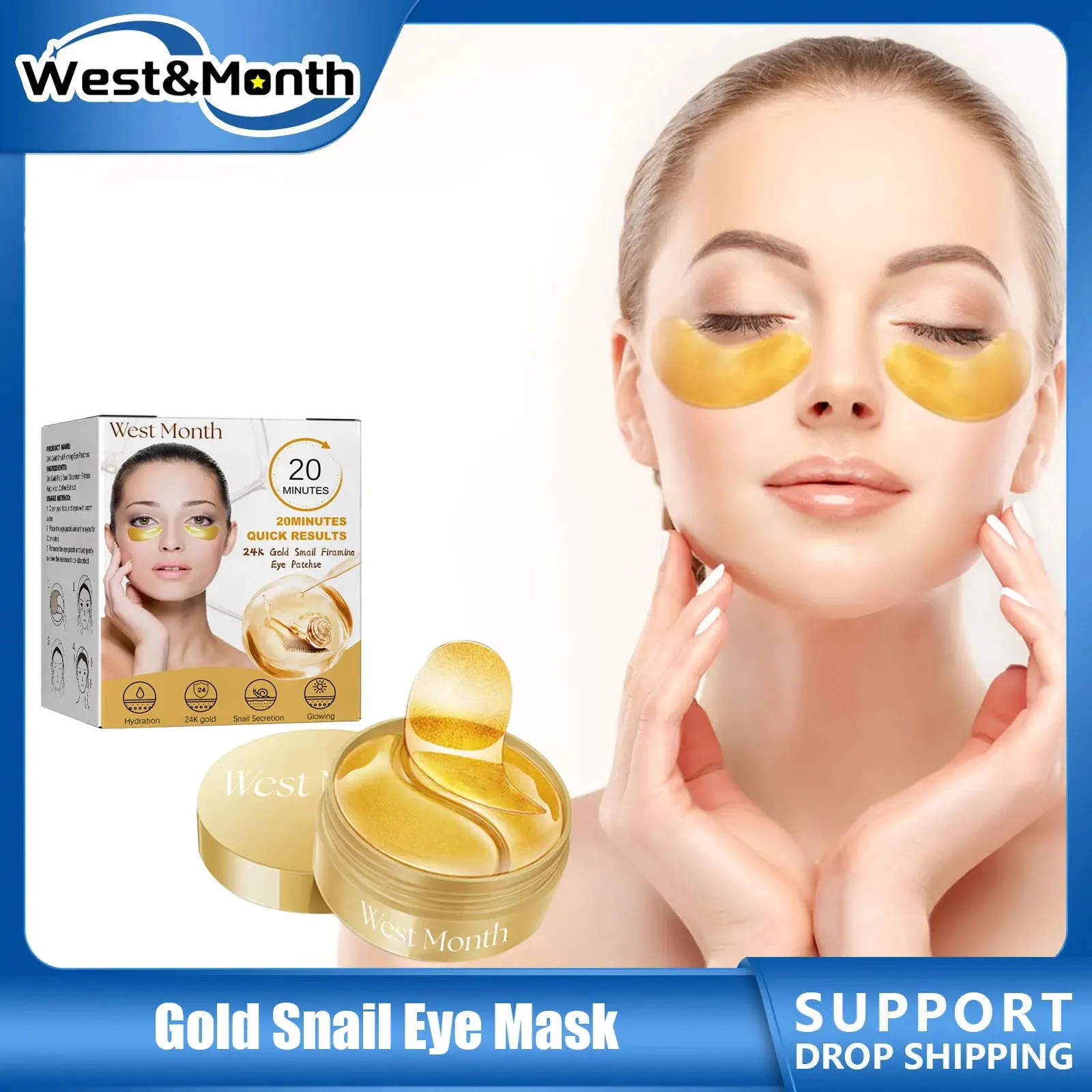 Gold Snail Eye Mask Wrinkles Remover Anti Dark Circles Puffyness Firming Dilute Fine Lines Brightening Moisturizing Eye Patches