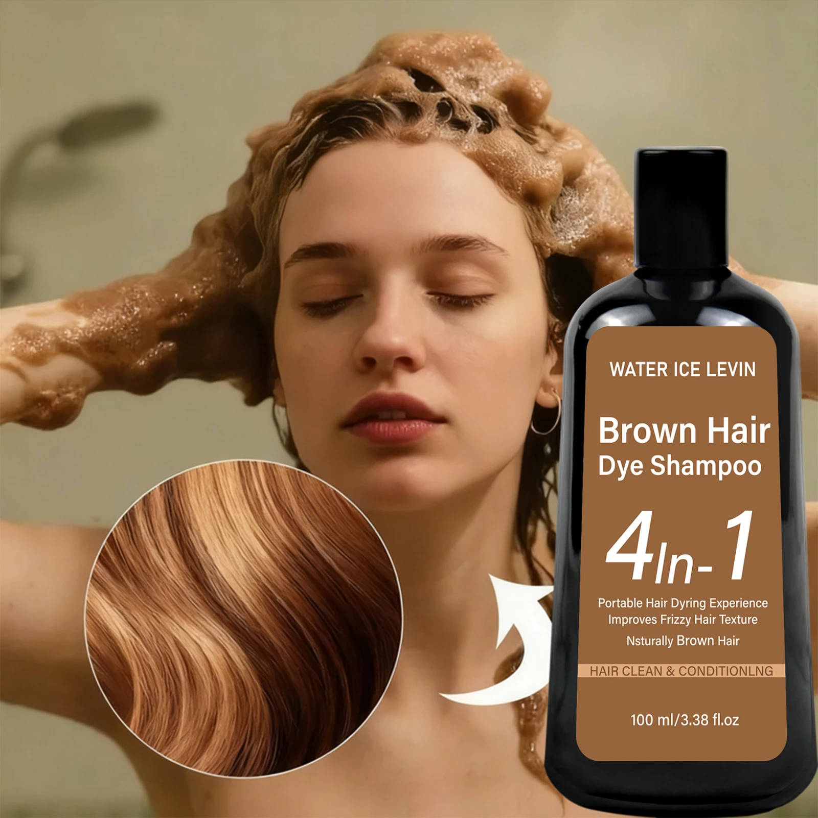 Shampoo colorante per capelli 4 in 1, colore castano naturale, con olio di ginseng e zenzero, nutriente, lisciante, anti-crespo, portatile, 100ml - immagine 3