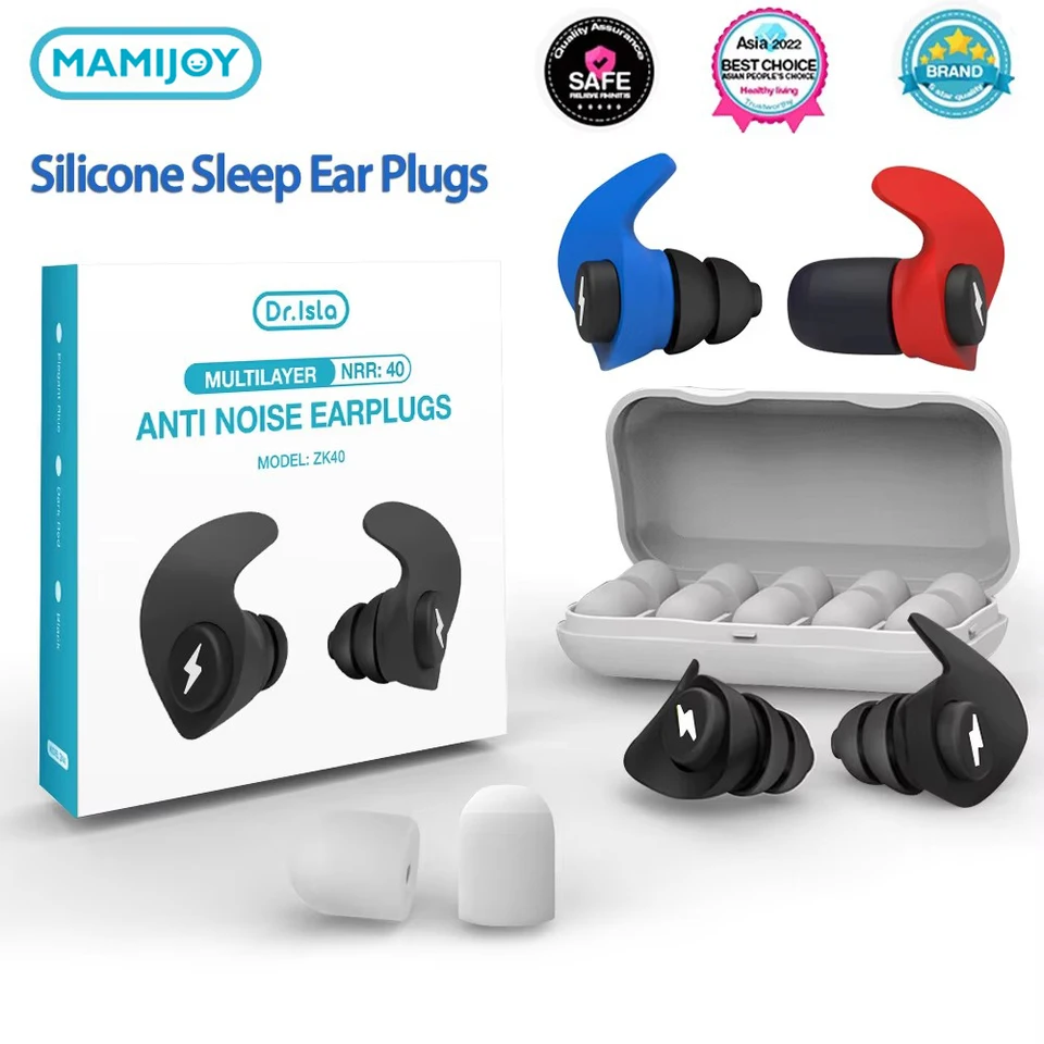 MAMIJOY ZK40 6Pcs 3 Layer Soft Silicone Ear Plugs Tapered Sleep
