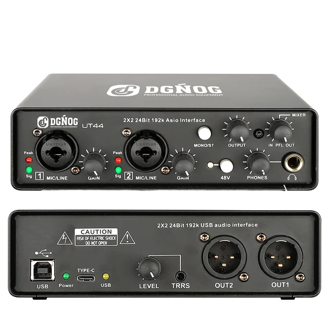 UT44 USB Audio Interface com ASIO Driver, gravação de guitarra, placa