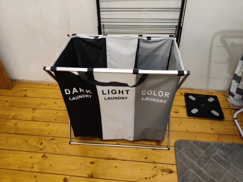 Dirty Clothes Storage Basket Three Grid Organizer Basket Collapsible Large Laundry Hamper Waterproof Home Laundry Basket photo review