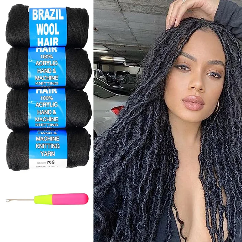 Brazilian Wool Hair Acrylic Yarn 100% for African Crochet Braid/Box  Braids/Jumbo Braiding/Senegalese Twist/Faux Locs/Twist Wraps Synthetic  Fiber Hair